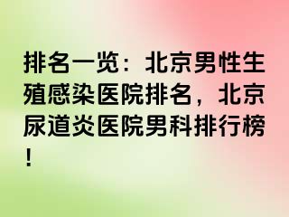 排名一览：北京男性生殖感染医院排名，北京尿道炎医院男科排行榜！