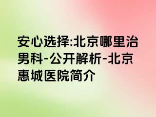 安心选择:北京哪里治男科-公开解析-北京惠城医院简介